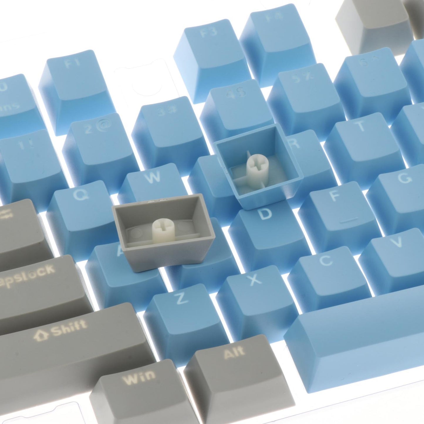 Keycaps Set Backlit Two Color Key Caps for Mechanical Keyboards 980K 87 Keys Gray,Light Blue