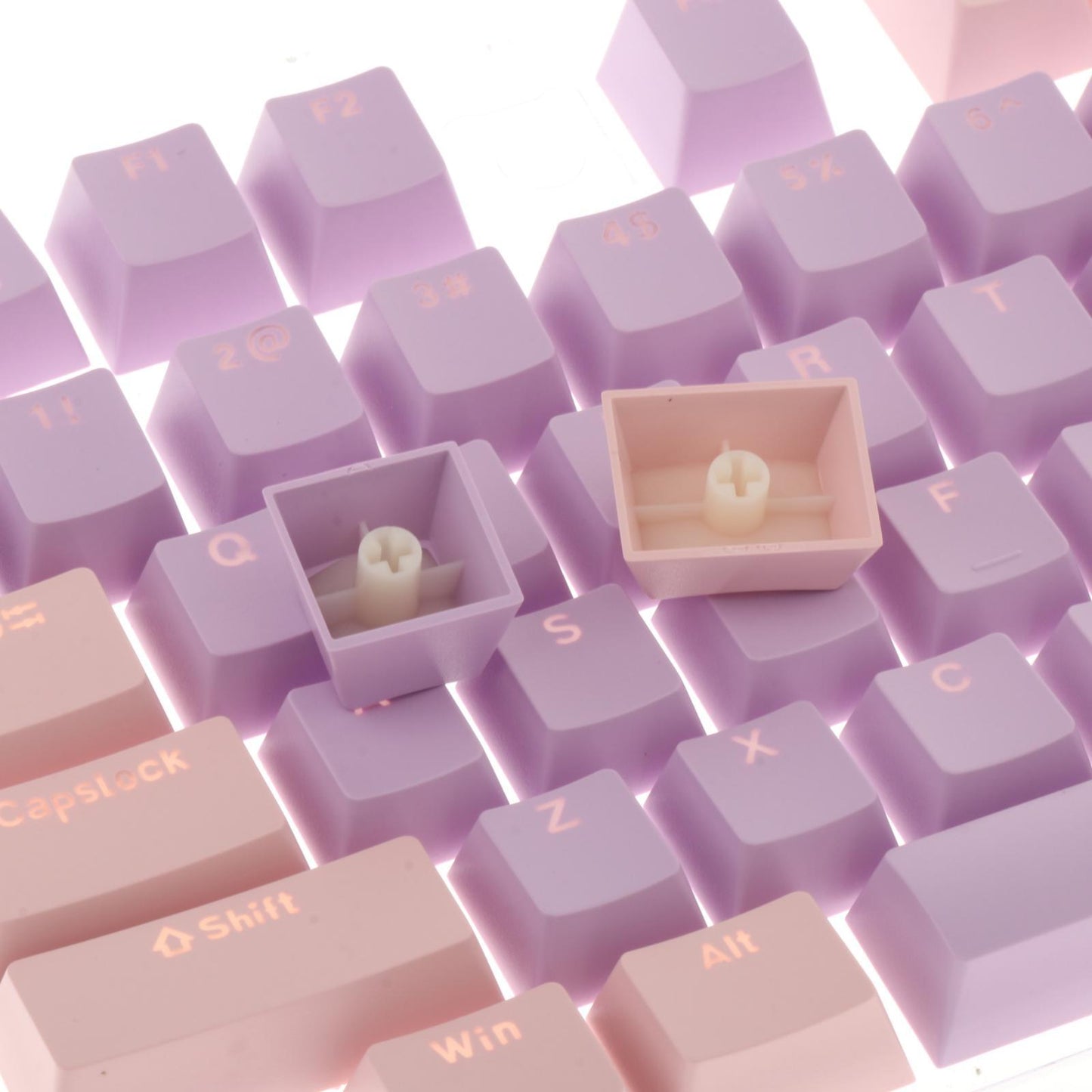 Keycaps Set Backlit Two Color Key Caps for Mechanical Keyboards 980K 87 Keys Pink,Light Purple