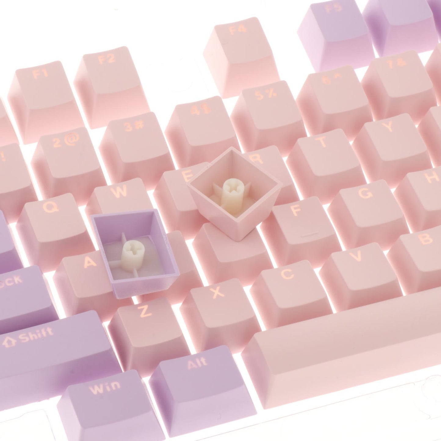 Keycaps Set Backlit Two Color Key Caps for Mechanical Keyboards 980K 87 Keys Light Purple,Pink