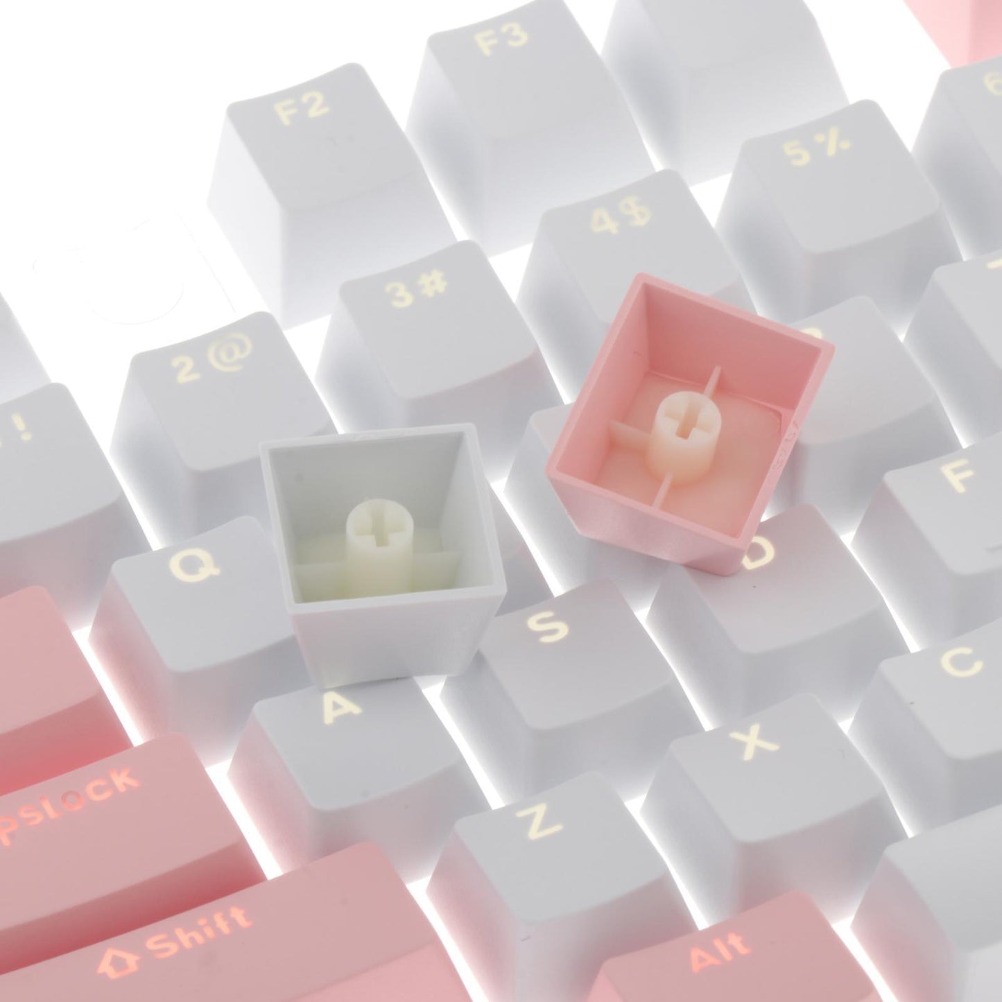 Keycaps Set Backlit Two Color Key Caps for Mechanical Keyboards 980K 87 Keys Pink,White