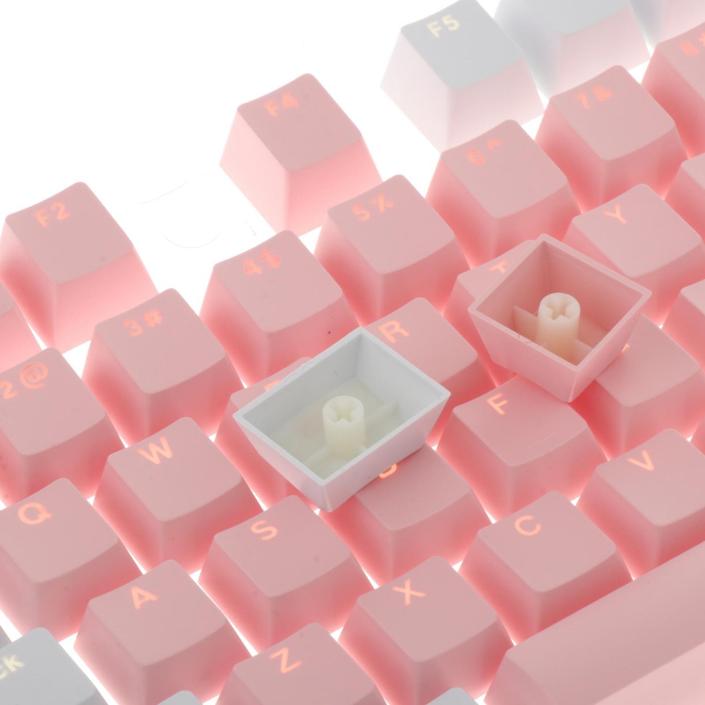 Keycaps Set Backlit Two Color Key Caps for Mechanical Keyboards 980K 87 Keys White,Pink