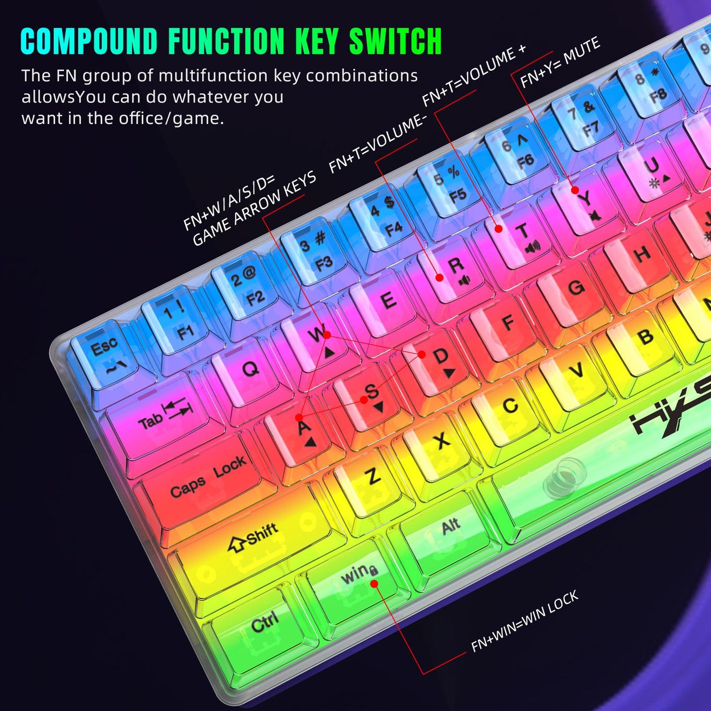 Gaming Keyboard 61 Keys 5 Speeds Adjustable Keypad for Gamer Computer Laptop