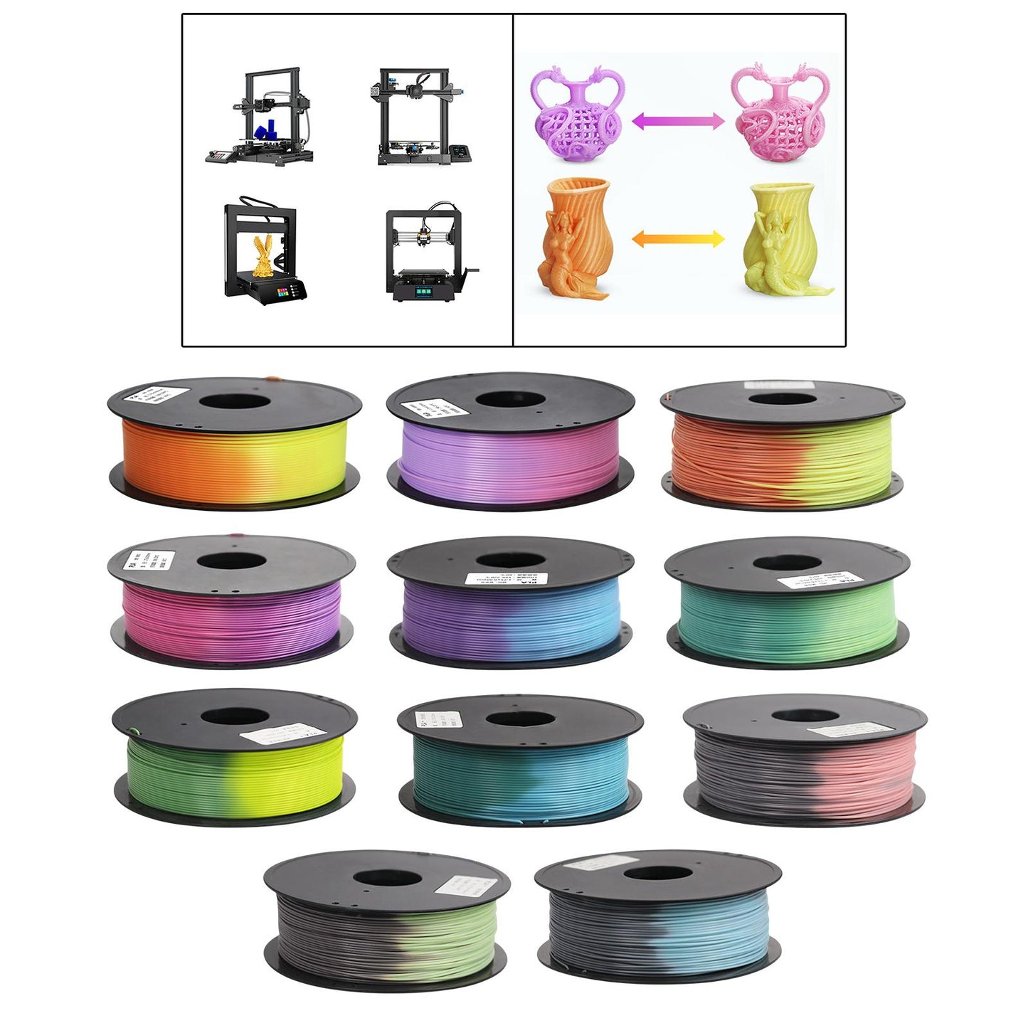 Pla 3D Printer Filament Environmentally Friendly dimensional Accuracy 1.75mm Orange to Yellow