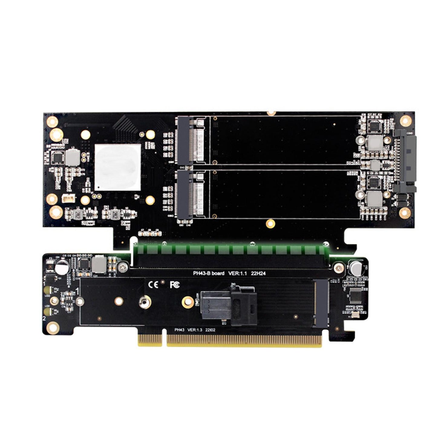 PCIe 4.0 x16 to 4x Expansion Card Low Profile Plug and Play Dual M.2 Adapter