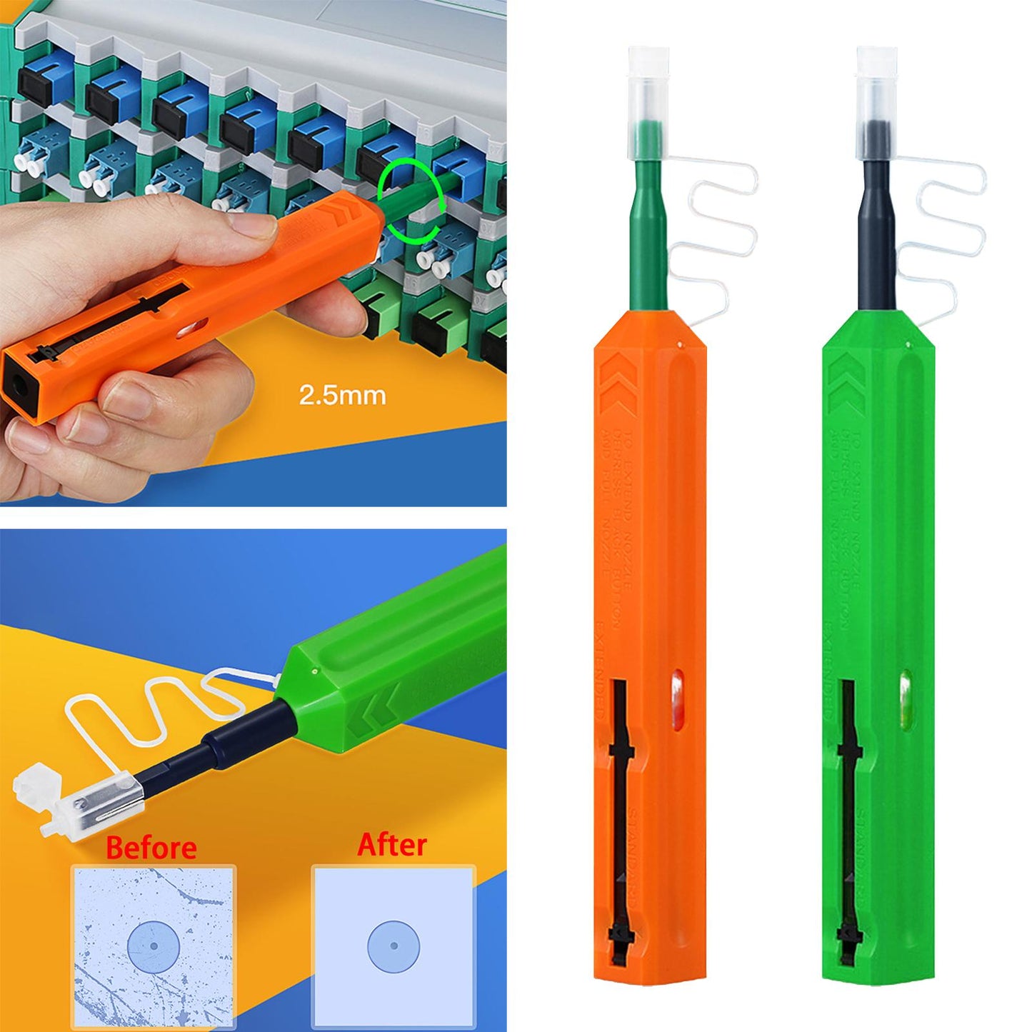 Fiber Optic Cleaning Pen Cleaning Tool with Protection Cap Fiber Cleaner Pen Orange 2.5mm SC