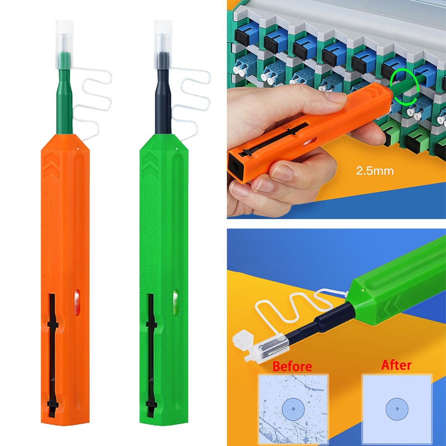 Fiber Optic Cleaning Pen Cleaning Tool with Protection Cap Fiber Cleaner Pen Orange 2.5mm SC