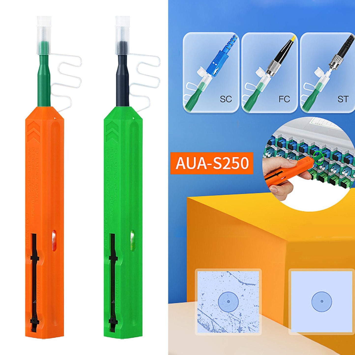 Fiber Optic Cleaning Pen Cleaning Tool with Protection Cap Fiber Cleaner Pen Orange 2.5mm SC