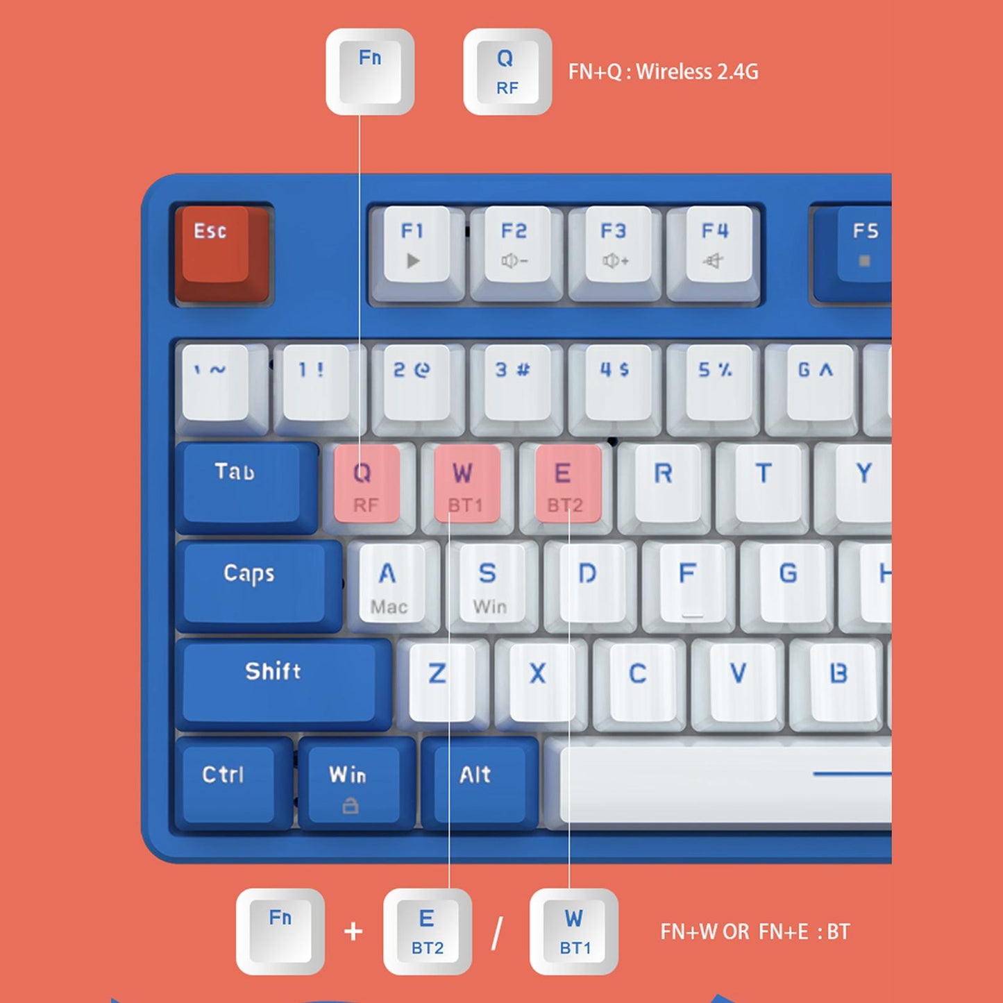 AK871 Mechanical Keyboard with A TKL Layout 87 Keys Wireless Office Keyboard Style A