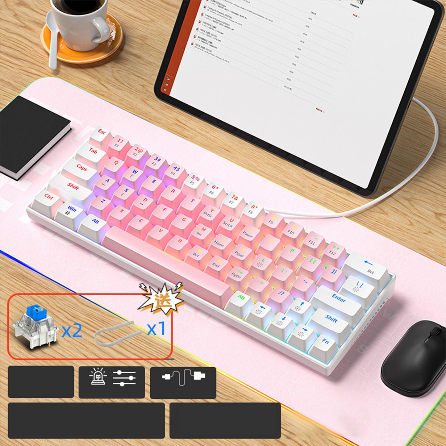 Wired Mechanical Keyboard Free Drive Hot Swap Keyboard USB Computer Keyboard Style D