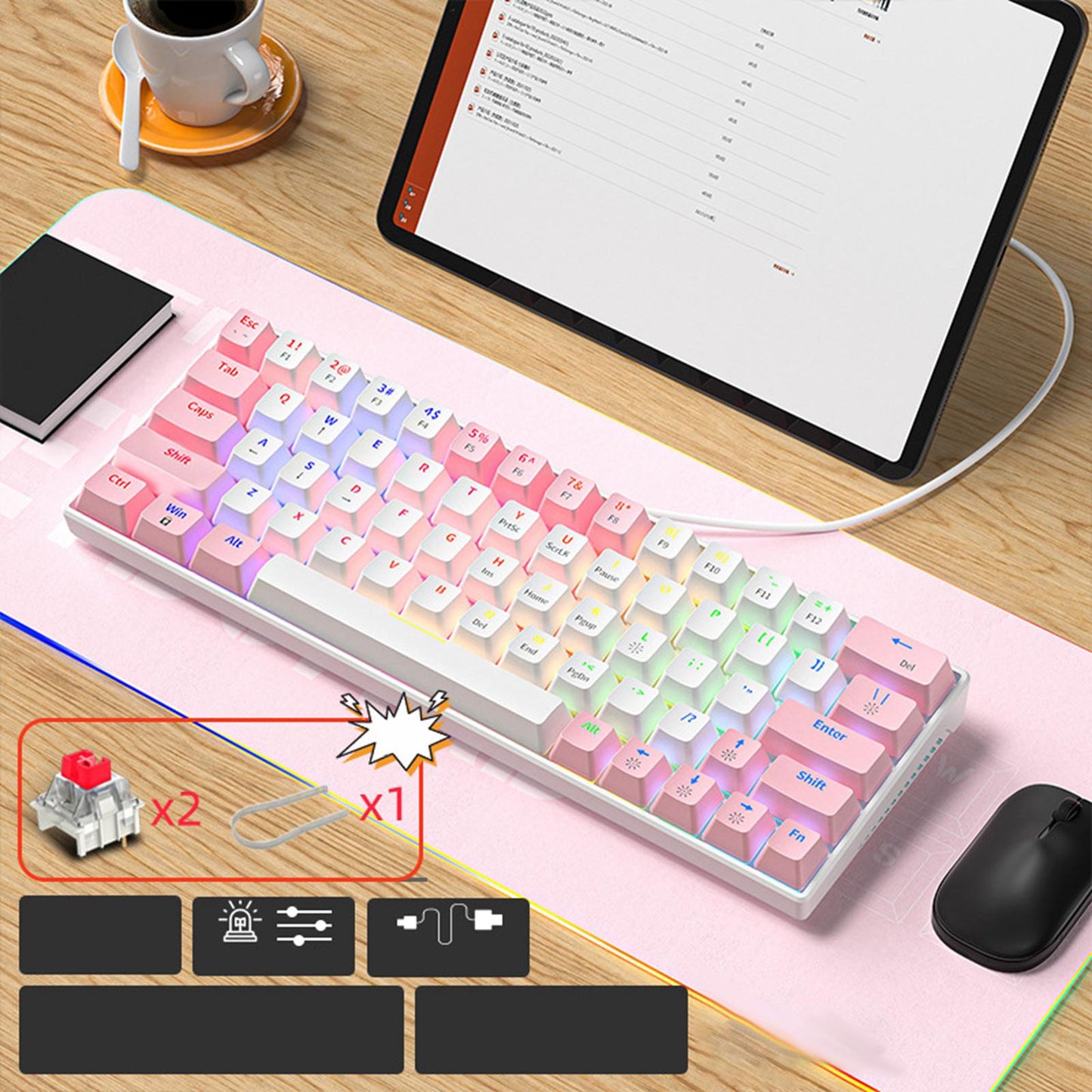 Wired Mechanical Keyboard Free Drive Hot Swap Keyboard USB Computer Keyboard Style E