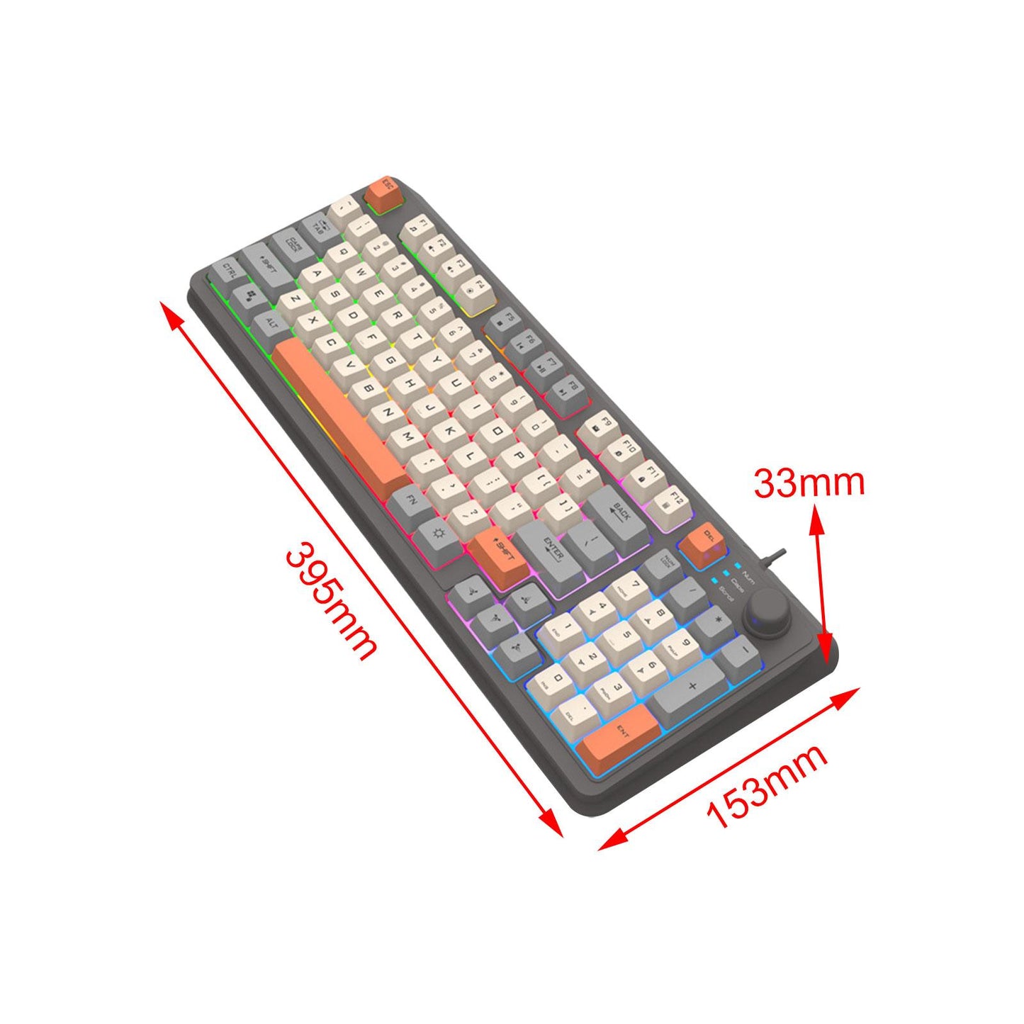 RGB Gaming Keyboard 94 Keys Compact USB Wired Keyboard for Windows PC Gamers Gray White