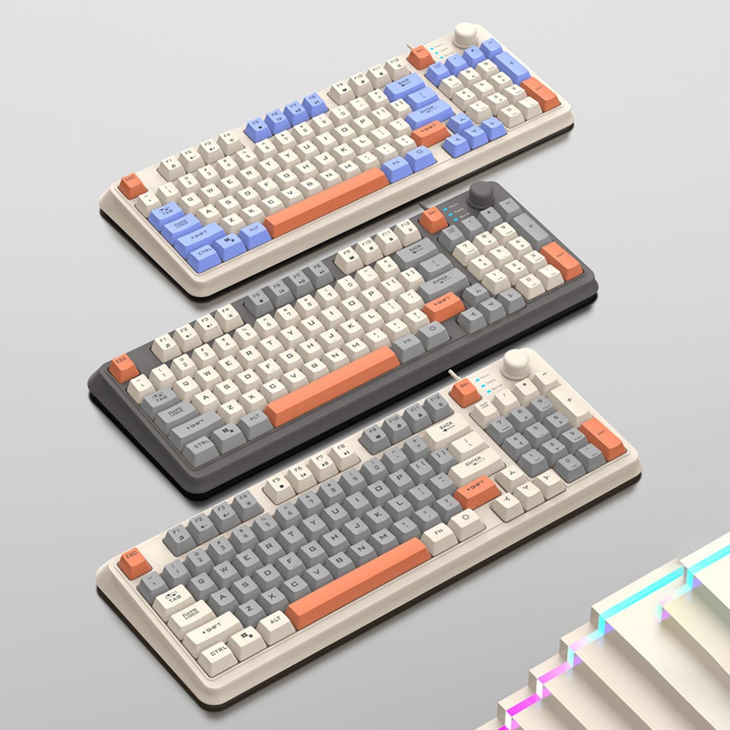 RGB Gaming Keyboard 94 Keys Compact USB Wired Keyboard for Windows PC Gamers Gray White