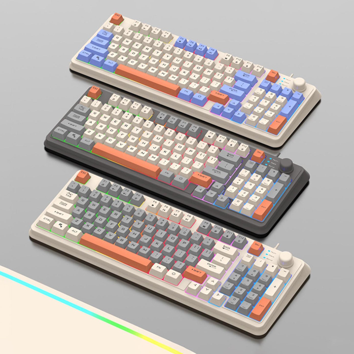 RGB Gaming Keyboard 94 Keys Compact USB Wired Keyboard for Windows PC Gamers Gray White