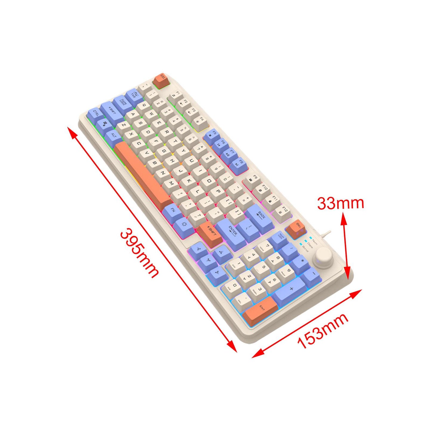 RGB Gaming Keyboard 94 Keys Compact USB Wired Keyboard for Windows PC Gamers White Blue