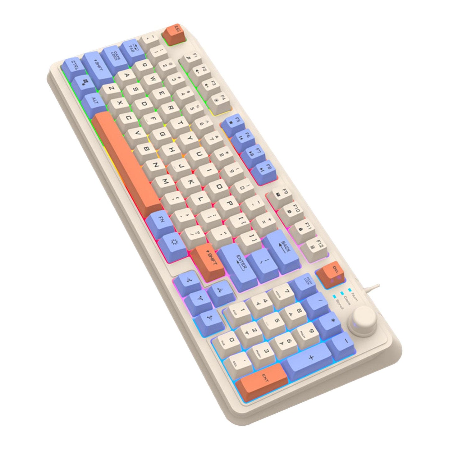RGB Gaming Keyboard 94 Keys Compact USB Wired Keyboard for Windows PC Gamers White Blue