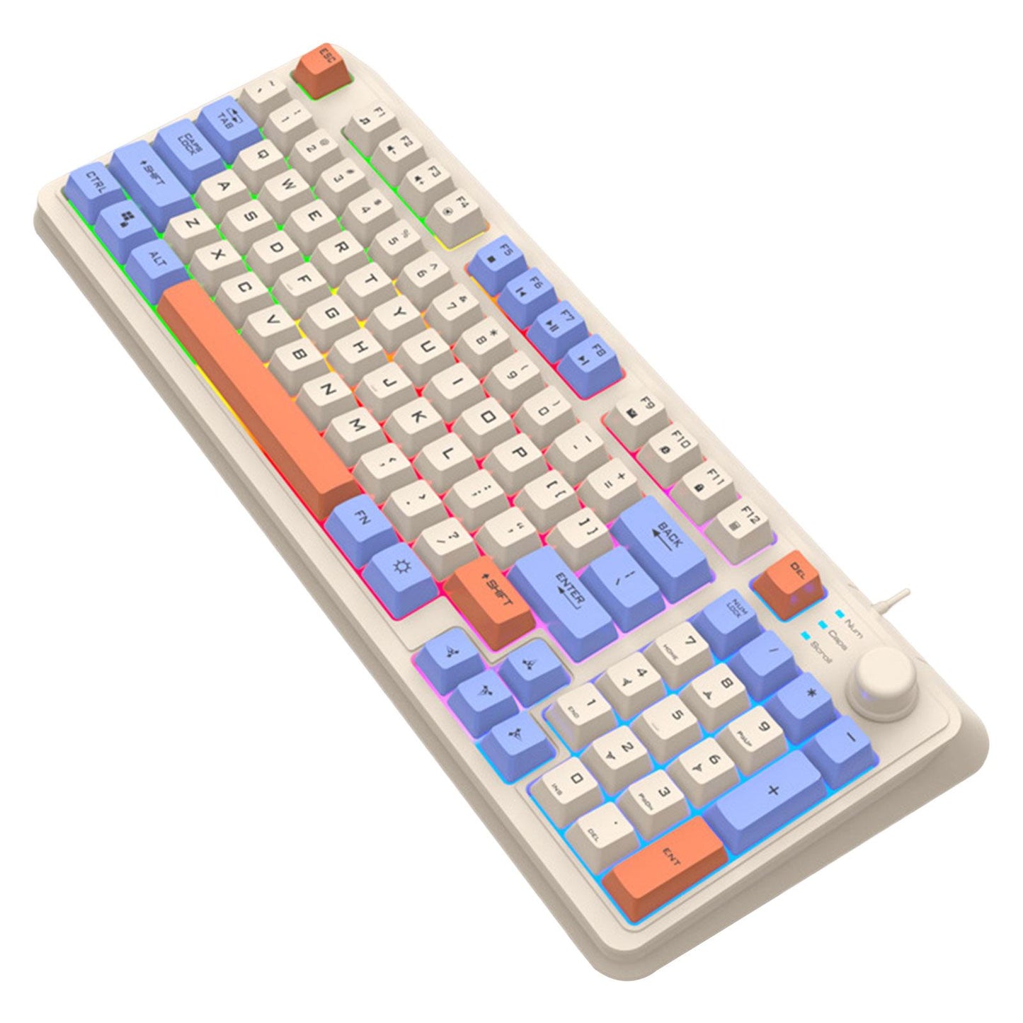 RGB Gaming Keyboard 94 Keys Compact USB Wired Keyboard for Windows PC Gamers White Blue