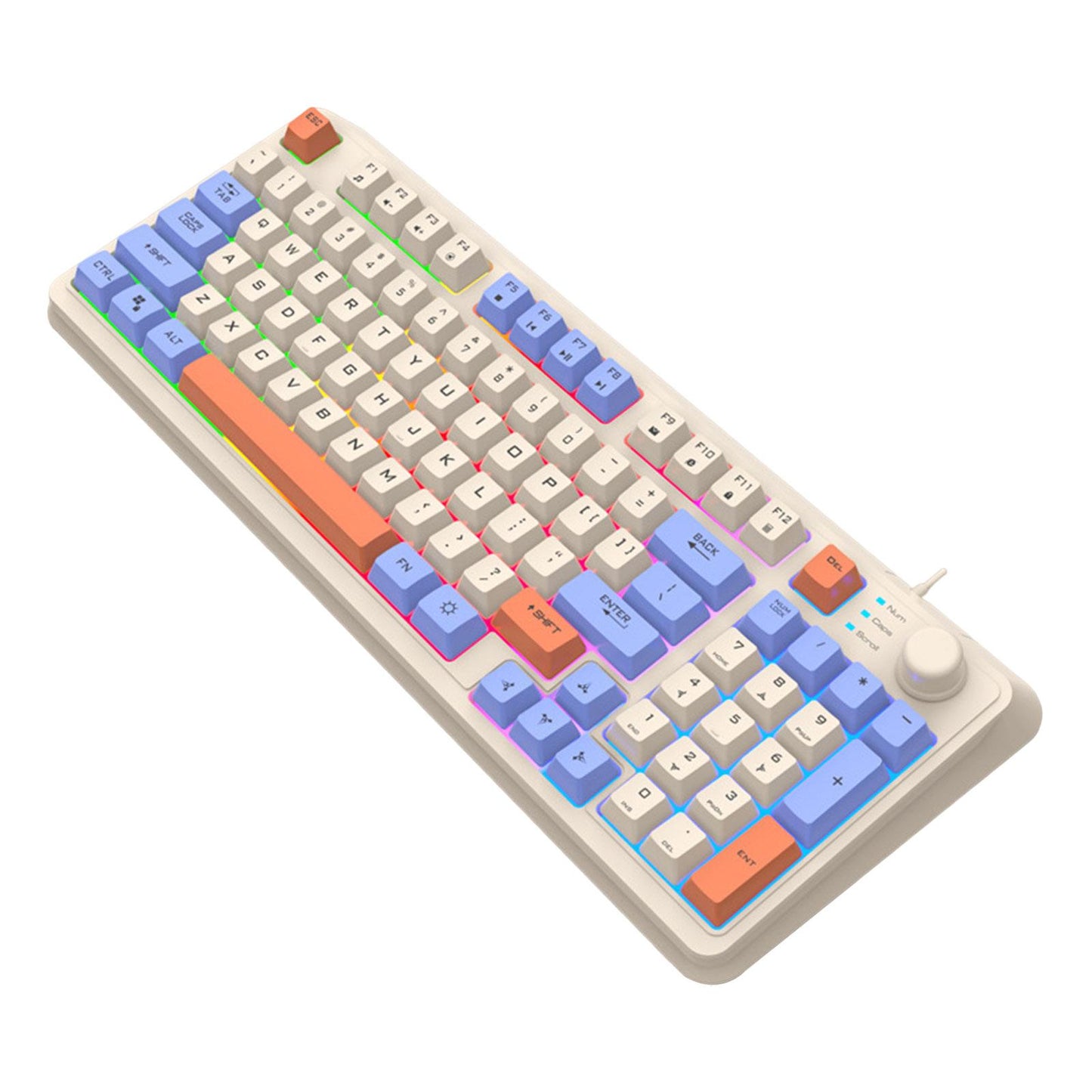 RGB Gaming Keyboard 94 Keys Compact USB Wired Keyboard for Windows PC Gamers White Blue