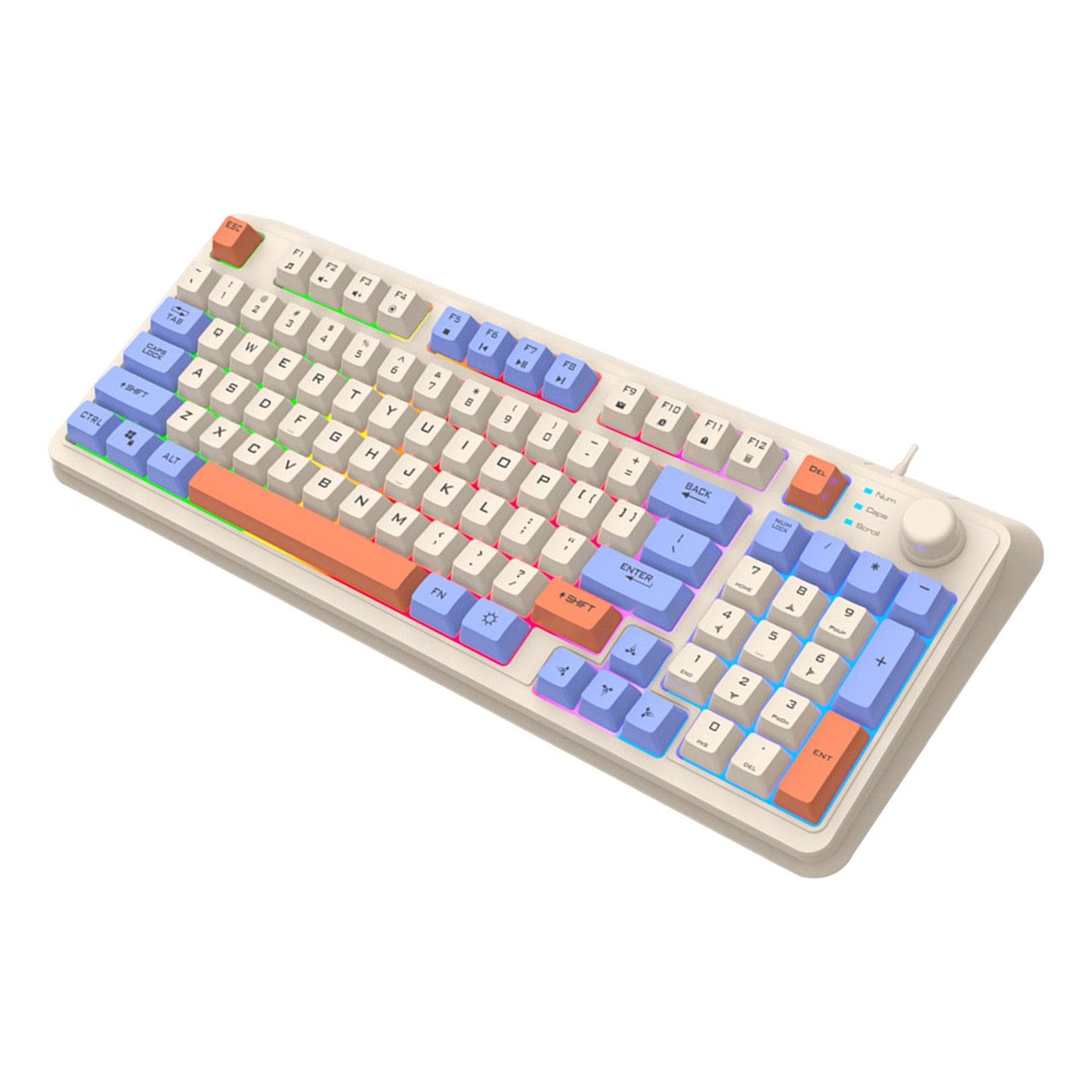 RGB Gaming Keyboard 94 Keys Compact USB Wired Keyboard for Windows PC Gamers White Blue