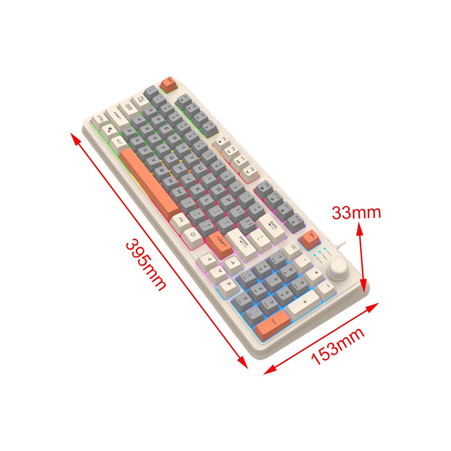 RGB Gaming Keyboard 94 Keys Compact USB Wired Keyboard for Windows PC Gamers White Gray