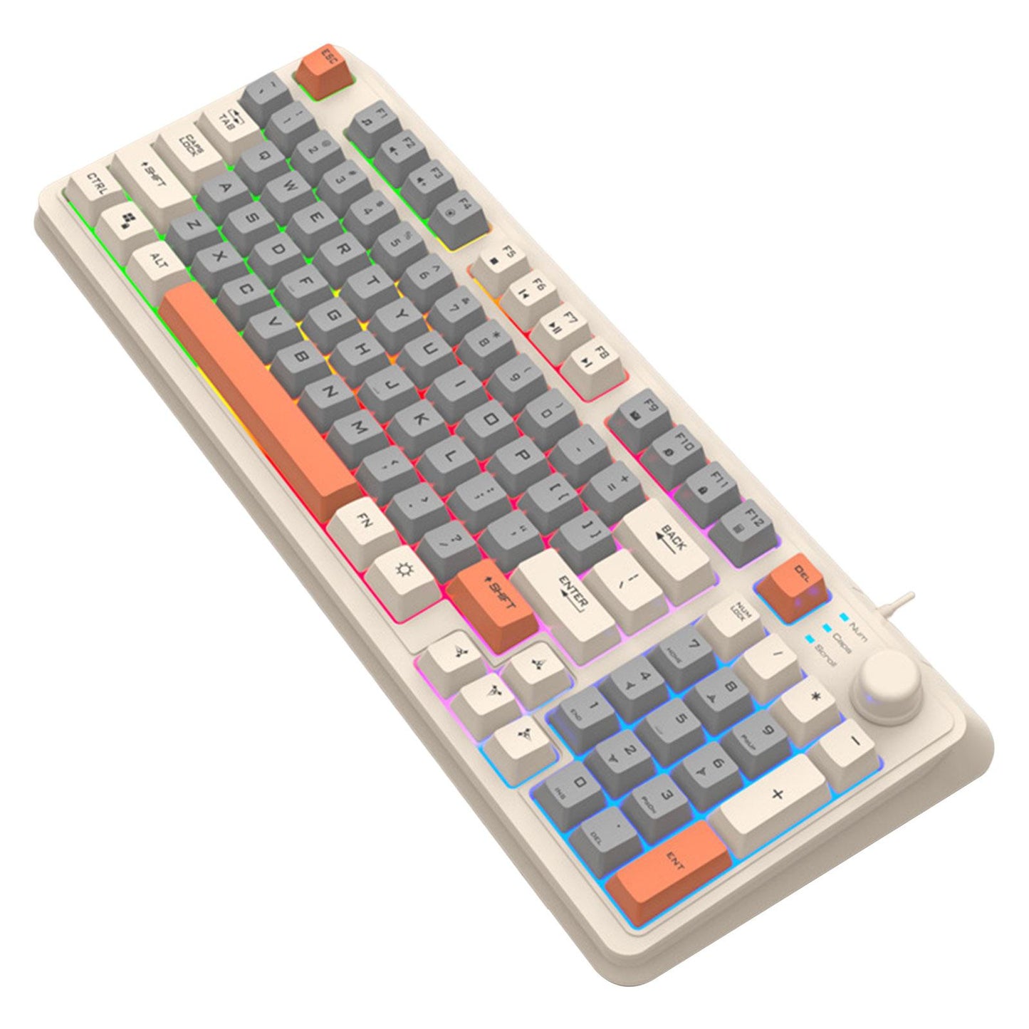 RGB Gaming Keyboard 94 Keys Compact USB Wired Keyboard for Windows PC Gamers White Gray