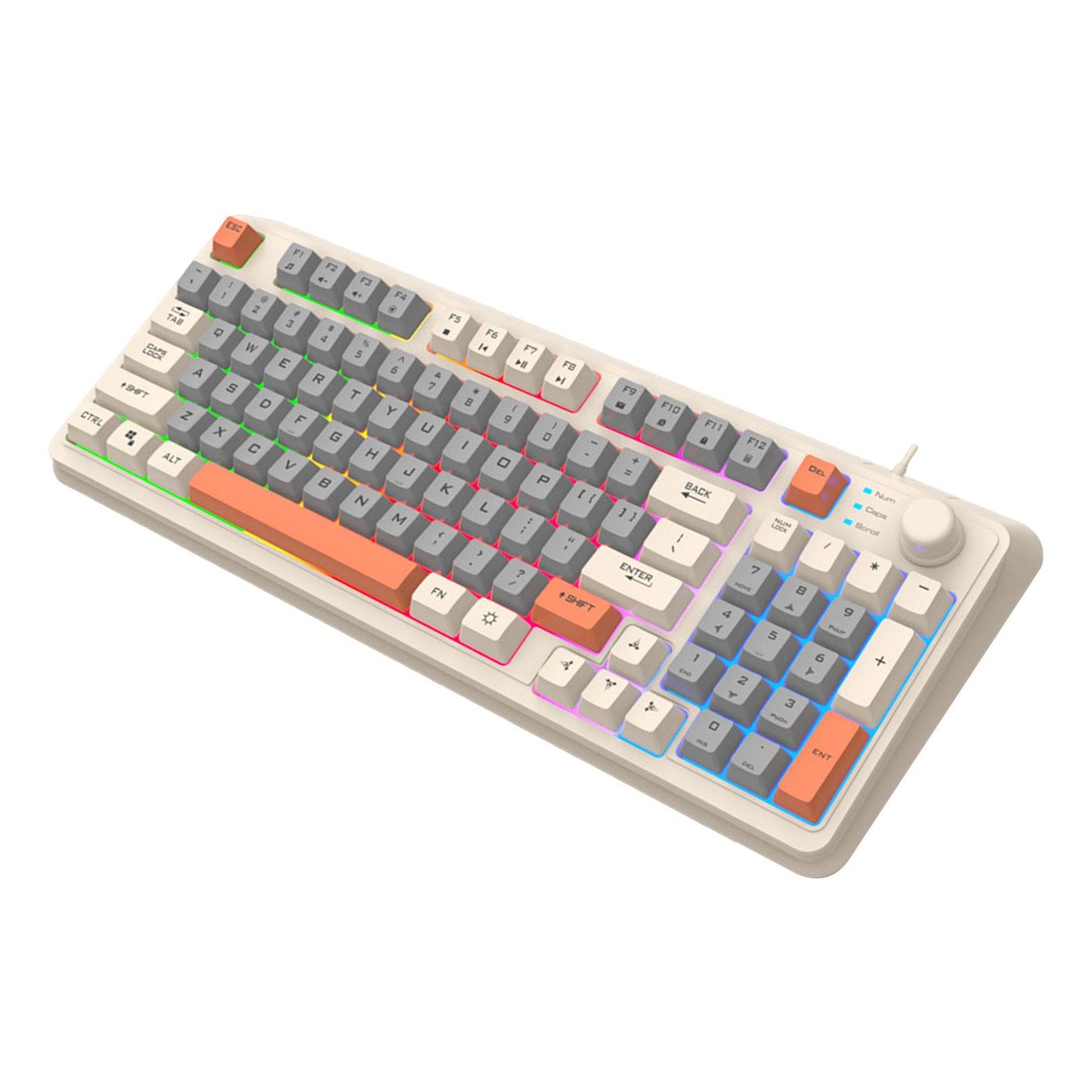 RGB Gaming Keyboard 94 Keys Compact USB Wired Keyboard for Windows PC Gamers White Gray