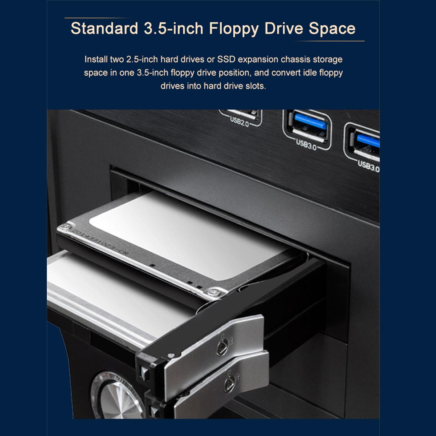 2.5"� SATA Tray Less LED Display Light SATA Mobile Rack for Dual 2.5"� SSD HDD