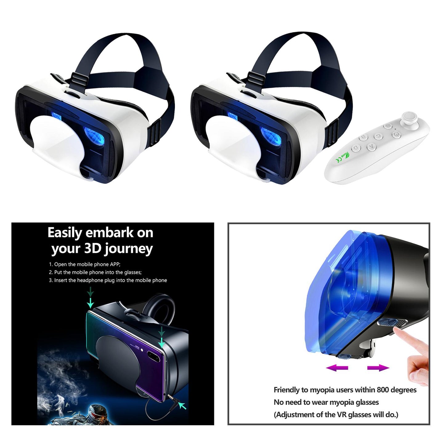 VR Headset Adjustable Blue Light protected Universal for Mobile Games no Controller