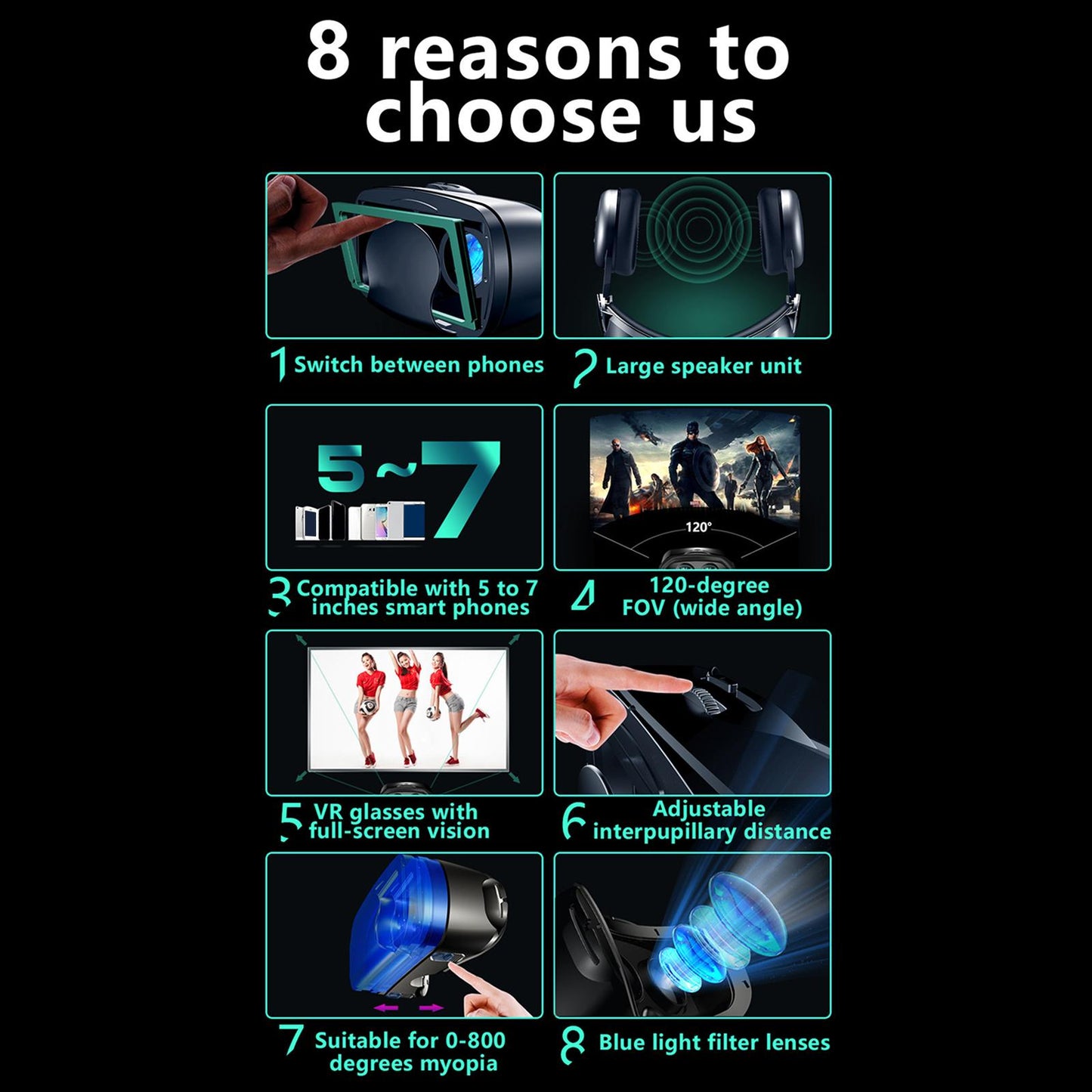 VR Headset Adjustable Blue Light protected Universal for Mobile Games no Controller