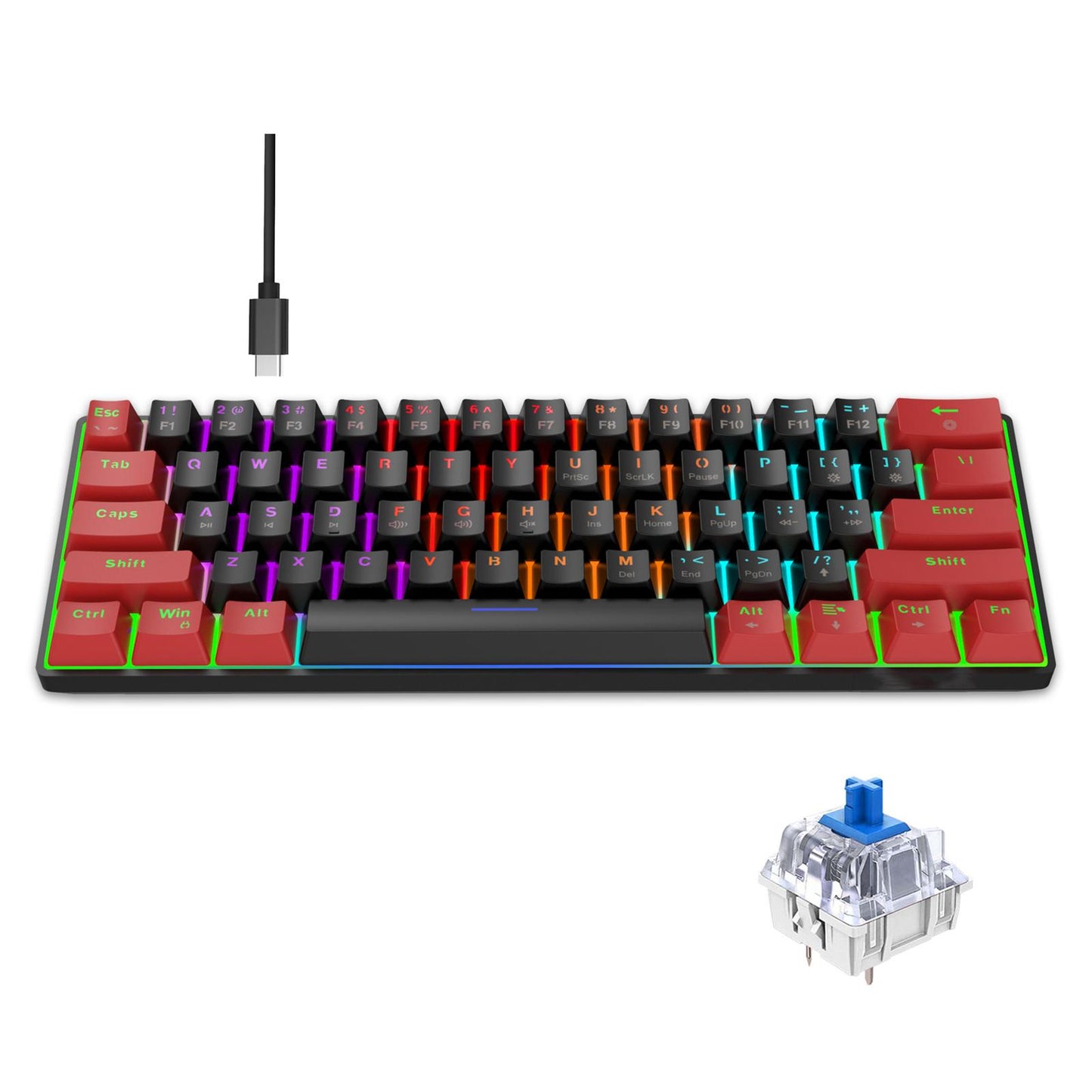 Gaming Keyboard Small 60% Mechanical Gaming Keyboard for PC Desktop Computer