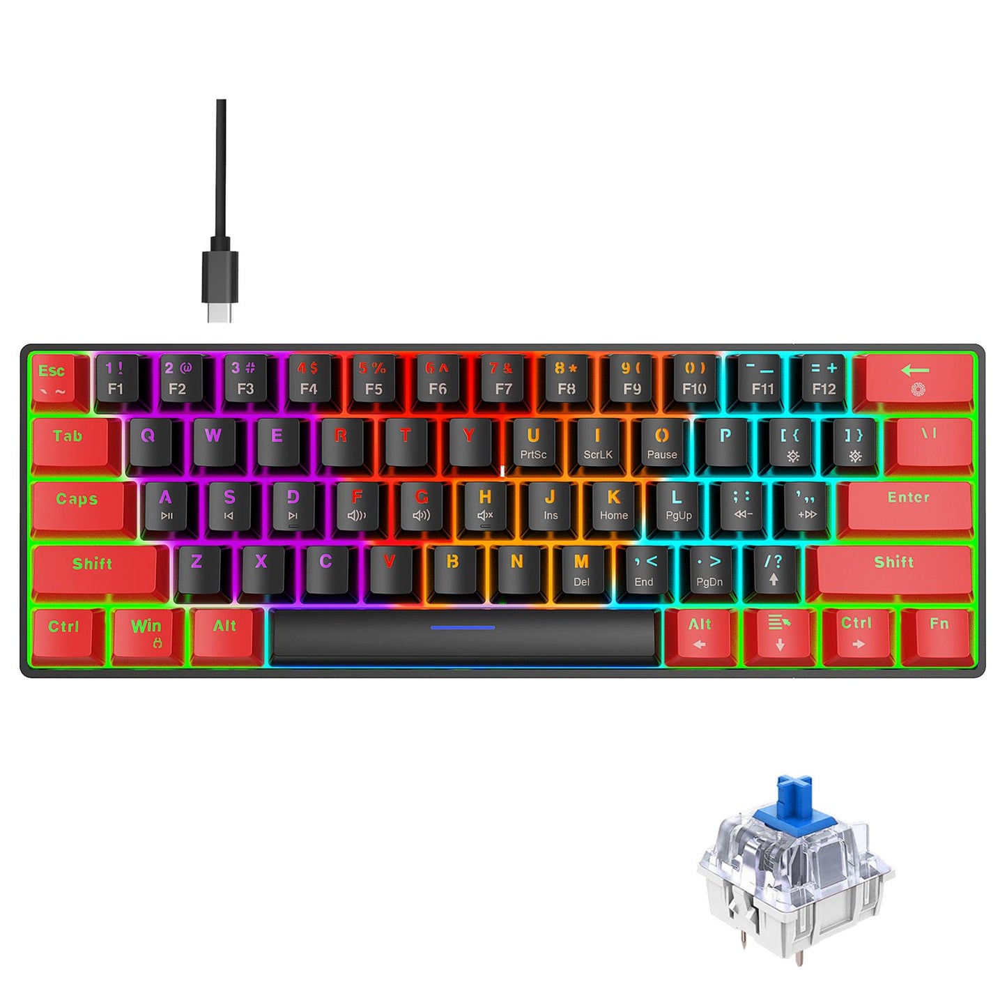 Gaming Keyboard Small 60% Mechanical Gaming Keyboard for PC Desktop Computer