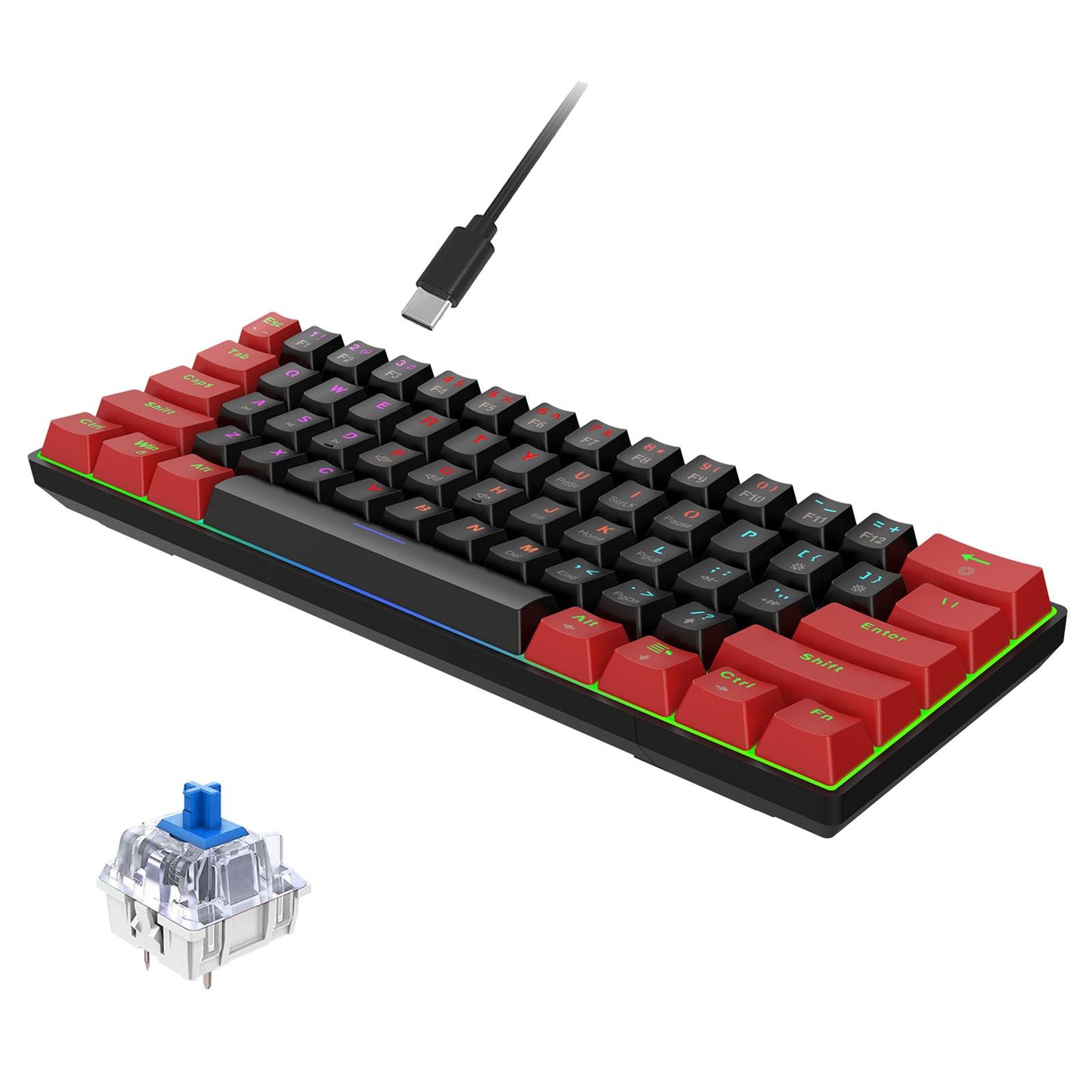 Gaming Keyboard Small 60% Mechanical Gaming Keyboard for PC Desktop Computer