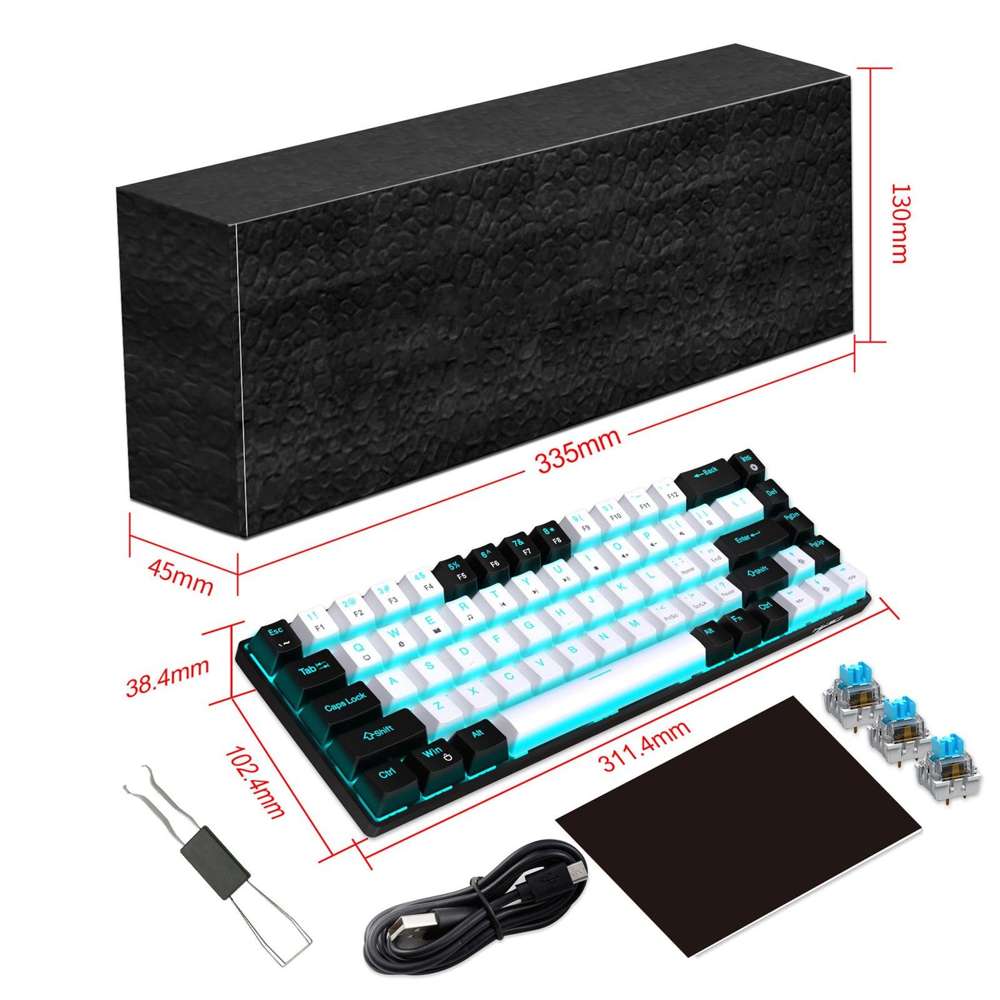 Mechanical Keyboard Hot Swappable 19 Lighting Modes Computer Keyboard for PC