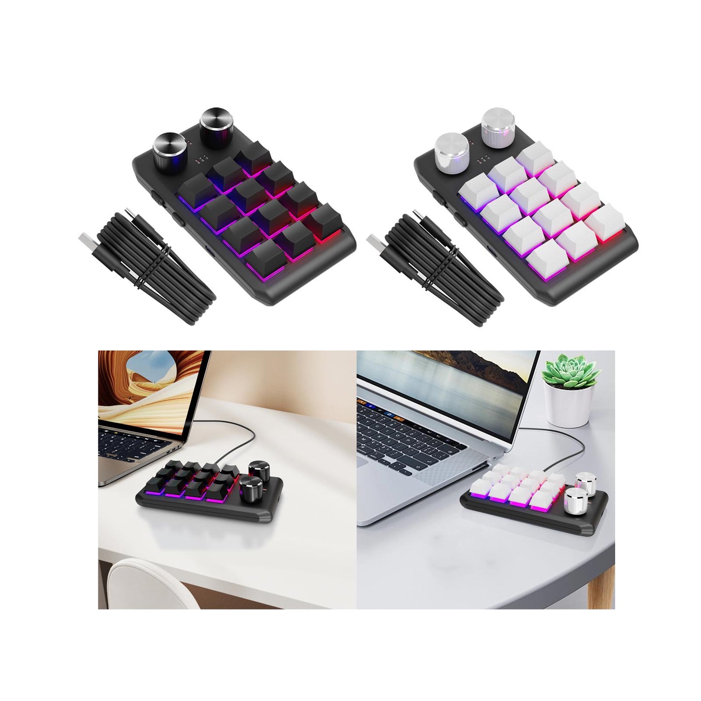 Mechanical Keyboard Non Slip RGB LED 12 Key for Laboratories Music Designers Black