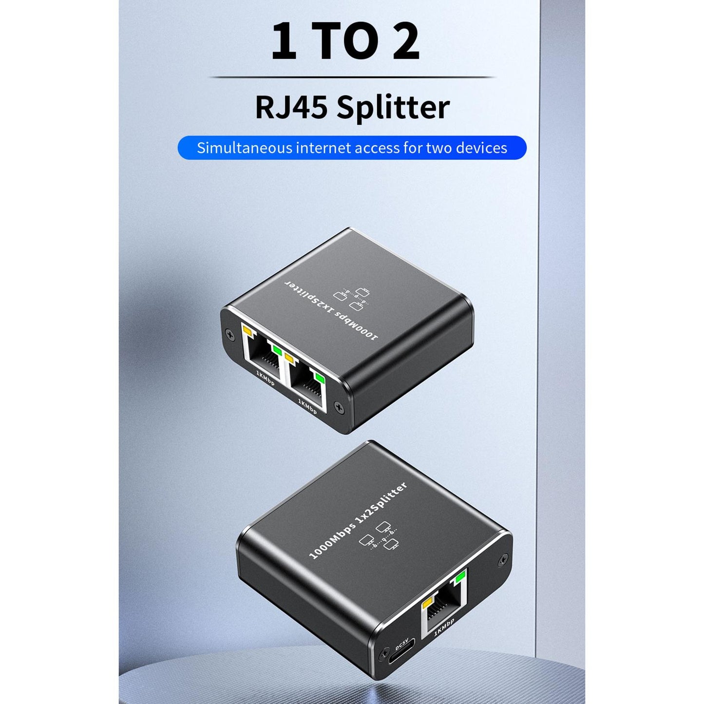 1 in 2 Out Wide Compatibility 8P8C RJ45 Splitter for Cat8 TV Boxes Computers