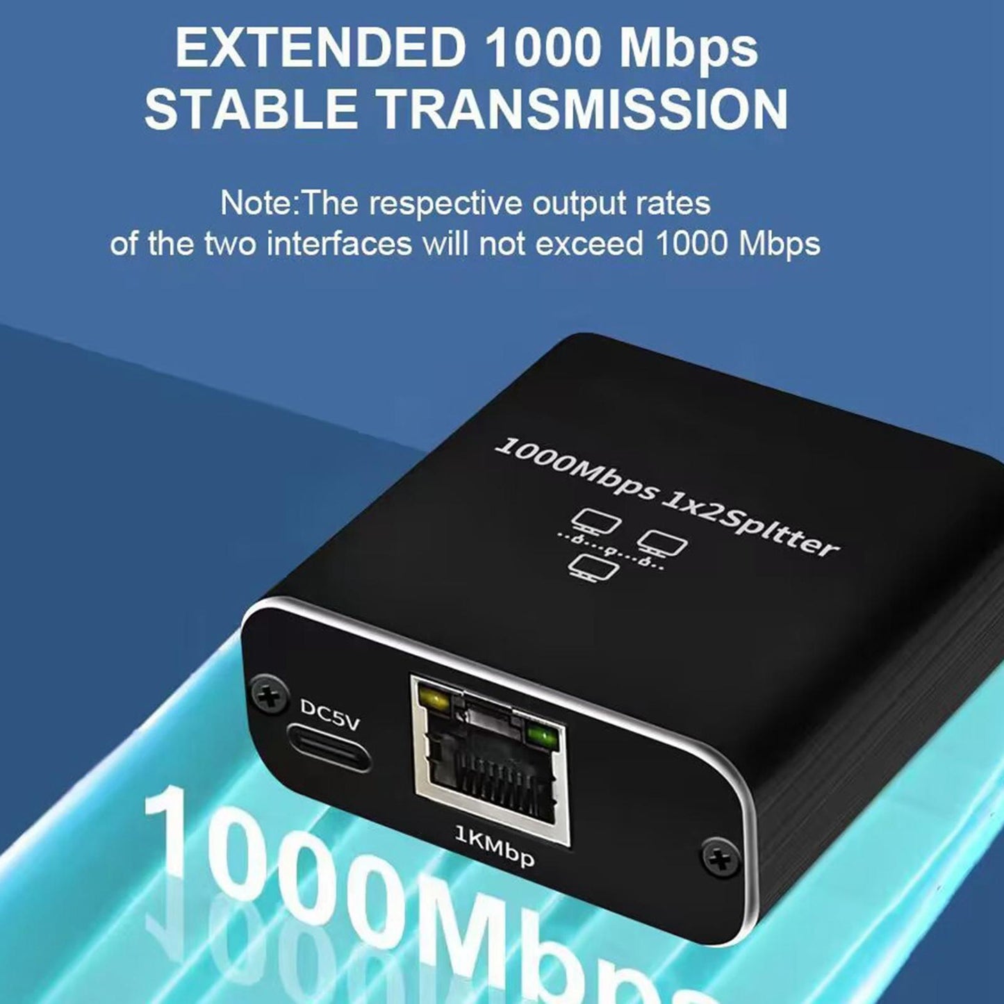 1 in 2 Out Wide Compatibility 8P8C RJ45 Splitter for Cat8 TV Boxes Computers