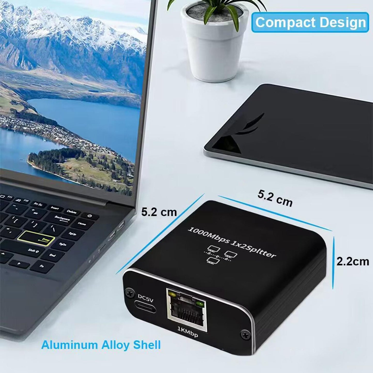 1 in 2 Out Wide Compatibility 8P8C RJ45 Splitter for Cat8 TV Boxes Computers