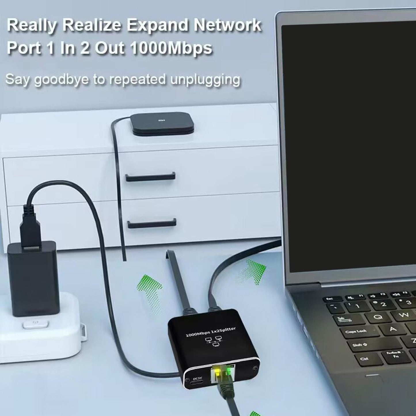 1 in 2 Out Wide Compatibility 8P8C RJ45 Splitter for Cat8 TV Boxes Computers