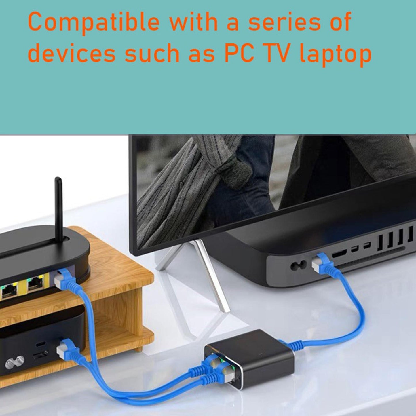 1 in 2 Out Wide Compatibility 8P8C RJ45 Splitter for Cat8 TV Boxes Computers