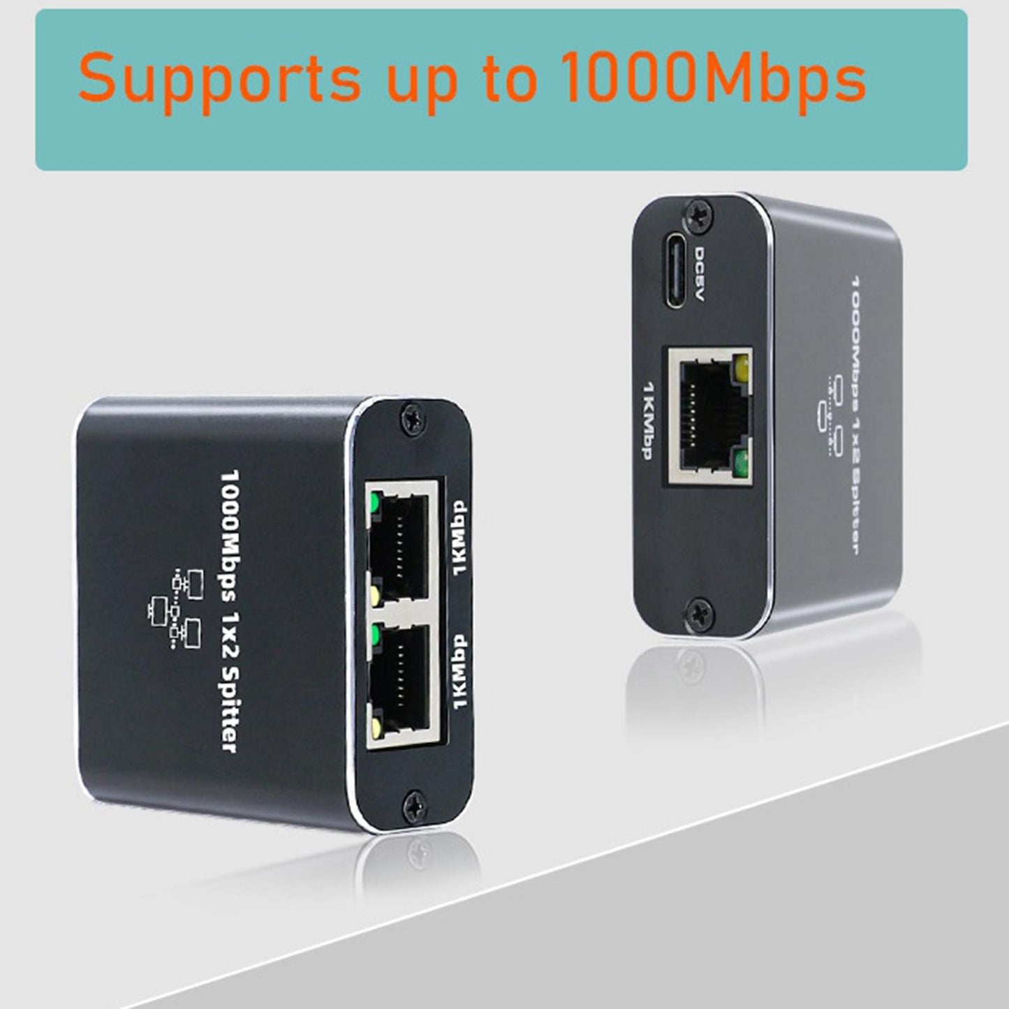 1 in 2 Out Wide Compatibility 8P8C RJ45 Splitter for Cat8 TV Boxes Computers