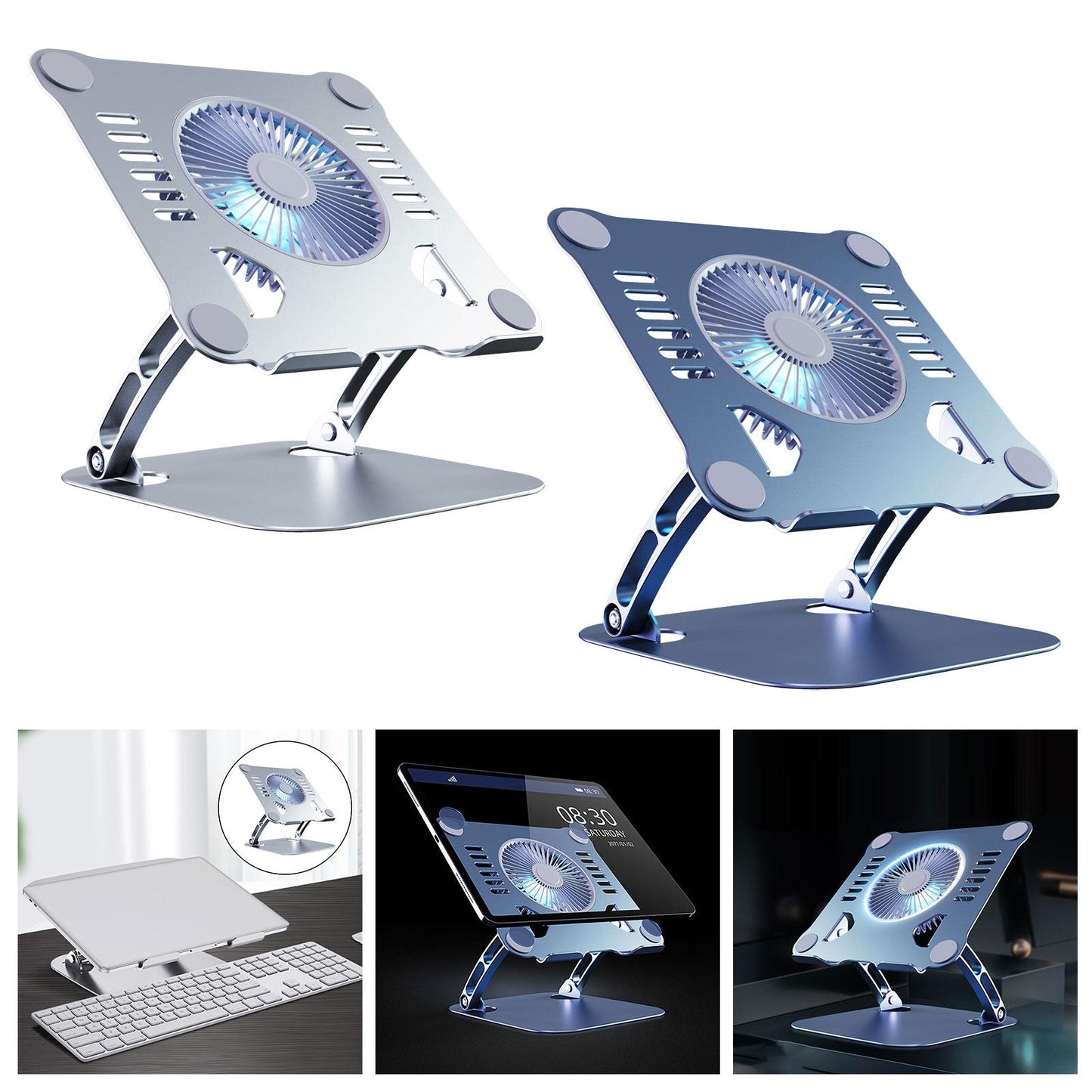 Laptop Holder with Cooling Fan Quiet Fan Adjustable for Notebook Desk Office Silver