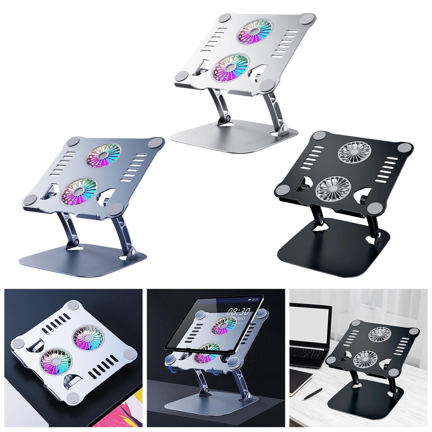 Laptop Stand with Cooling Fan USB Multi Angle Computer Stand for Notebook PC Silver