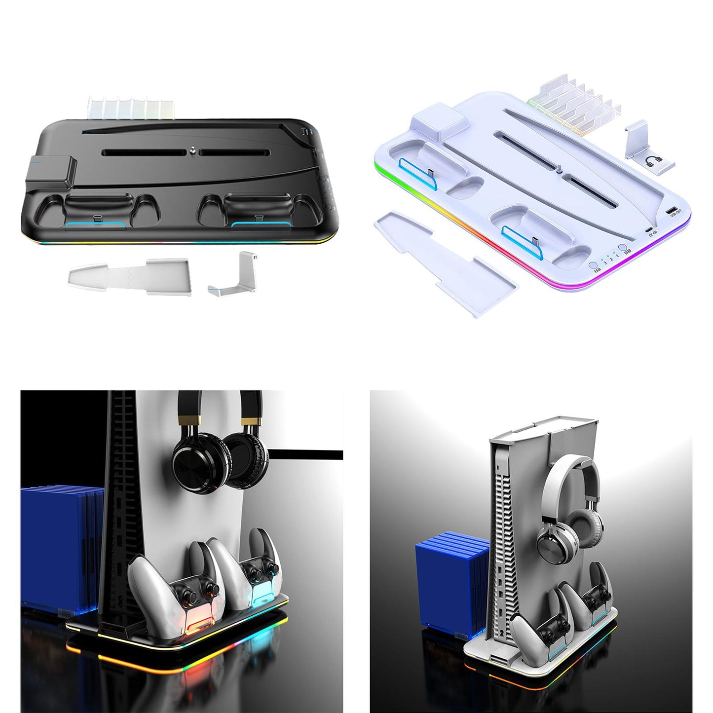 Cooling Stand Controller Charging Station Headphone Hook for PS5 Console Black