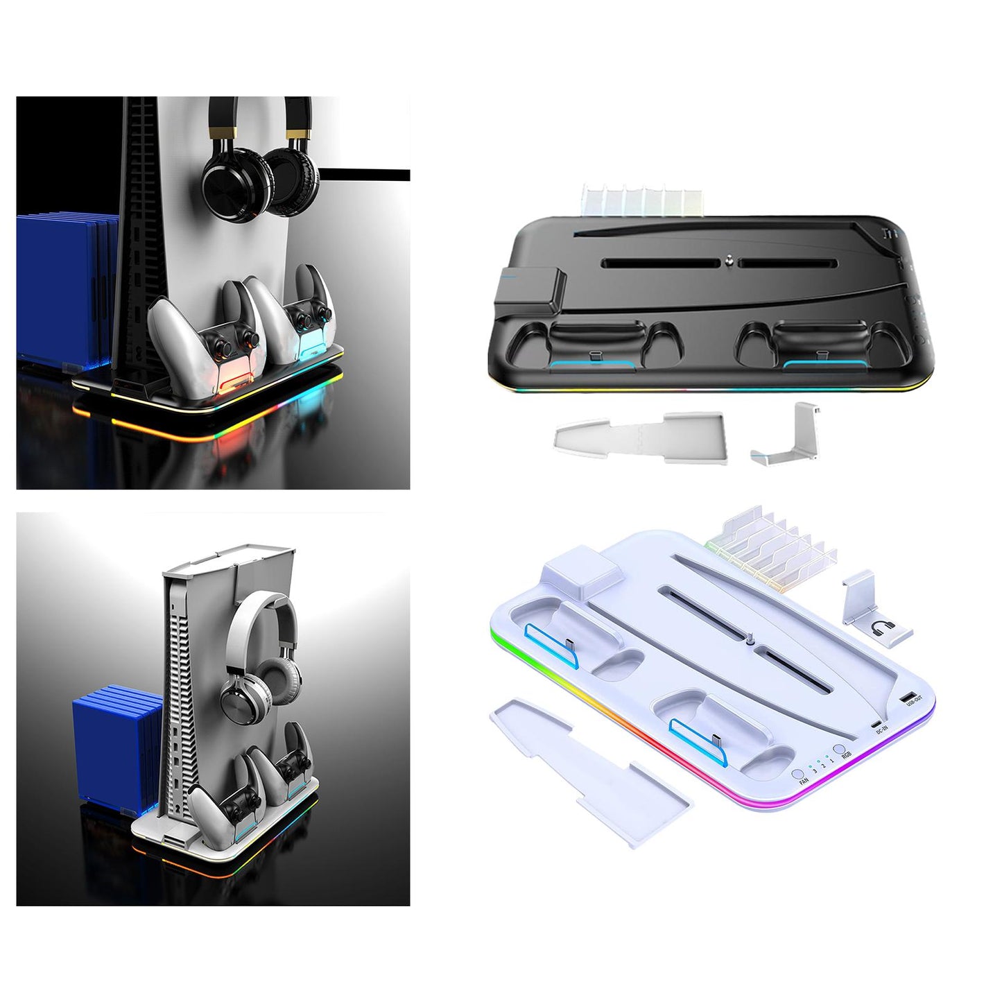 Cooling Stand Controller Charging Station Headphone Hook for PS5 Console Black