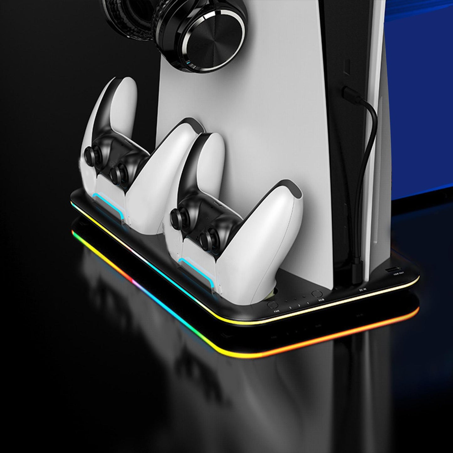 Cooling Stand Controller Charging Station Headphone Hook for PS5 Console Black