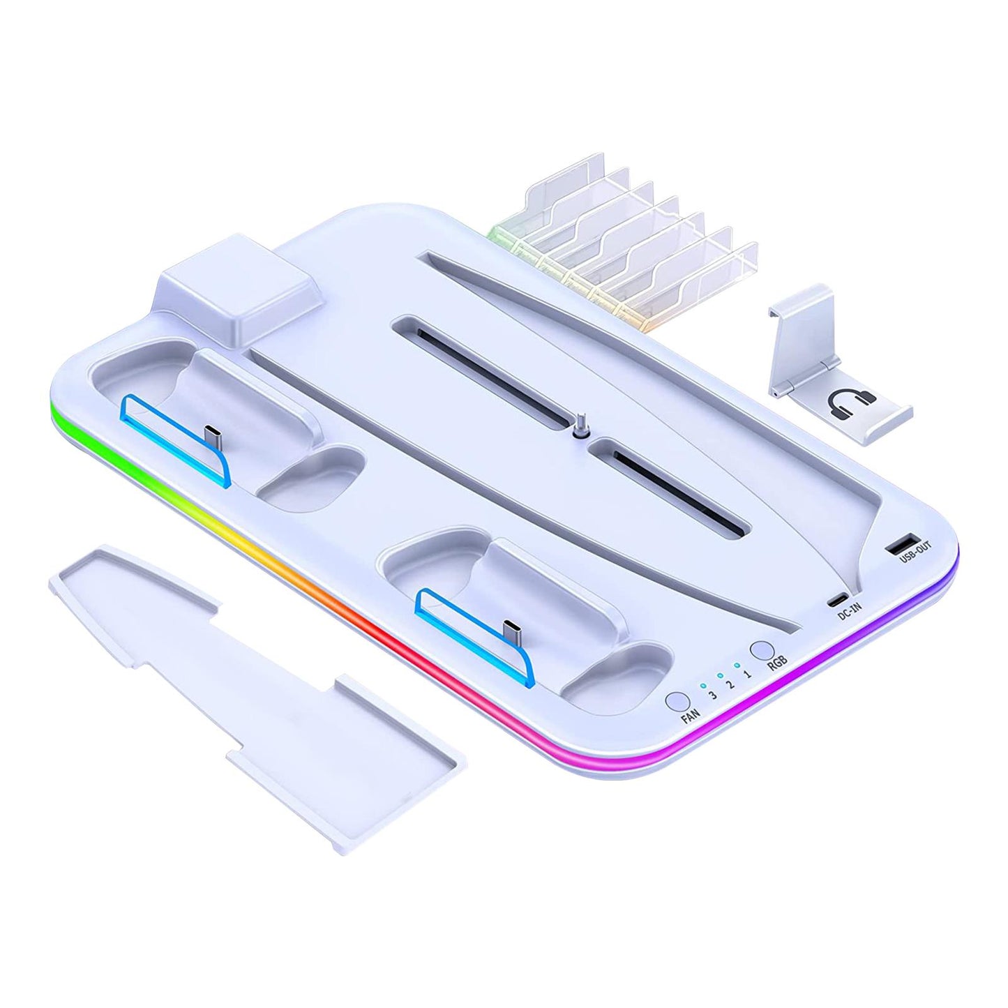 Cooling Stand Controller Charging Station Headphone Hook for PS5 Console White