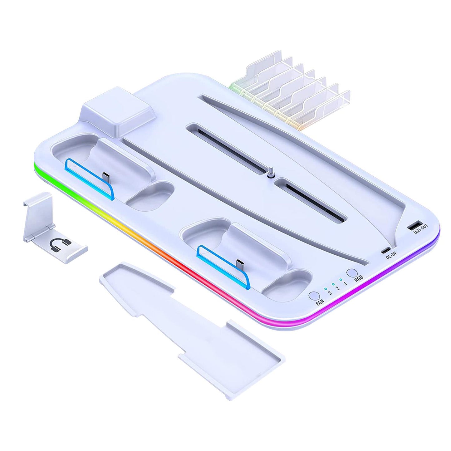 Cooling Stand Controller Charging Station Headphone Hook for PS5 Console White