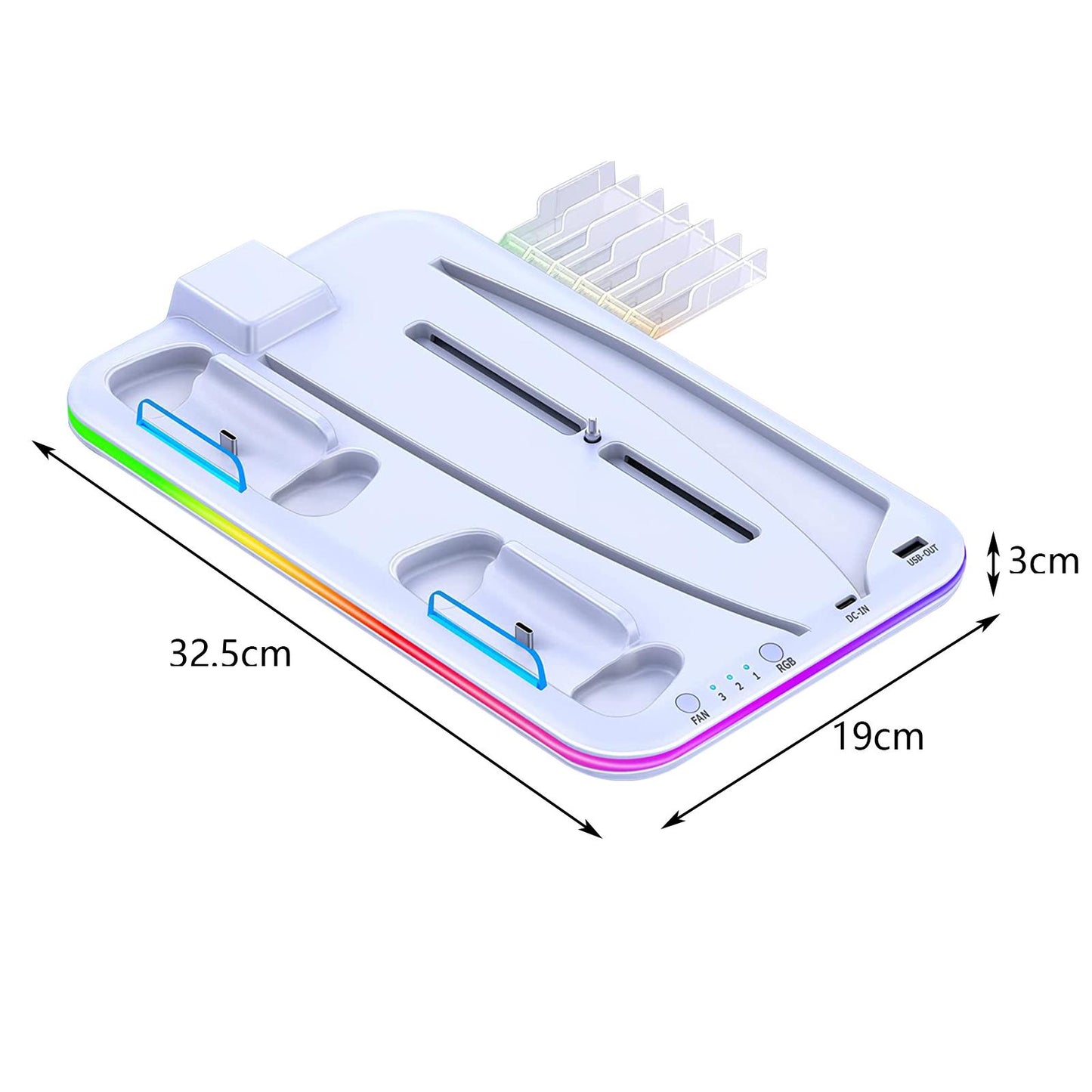 Cooling Stand Controller Charging Station Headphone Hook for PS5 Console White