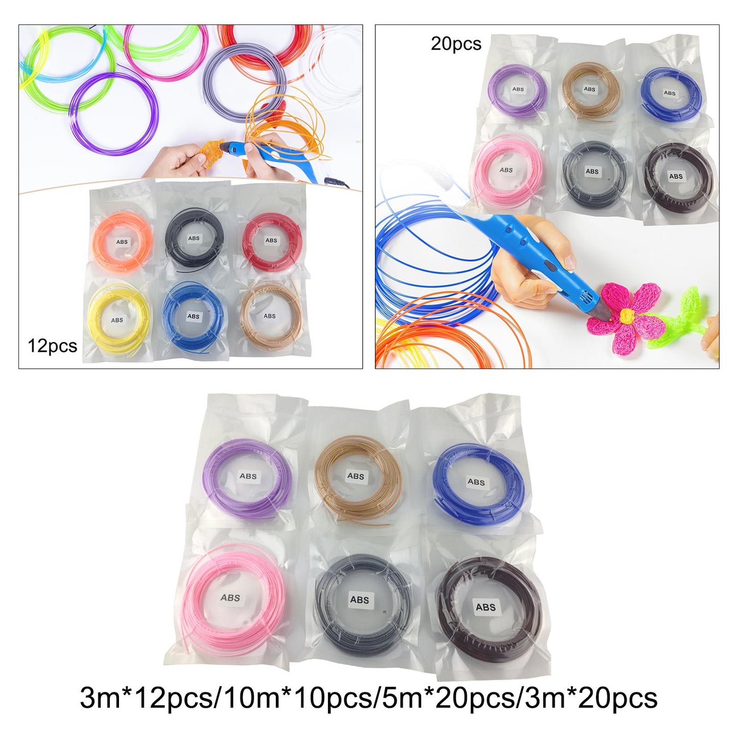 3D Printer Filament Refills for Most 3D Printer Good Shaping Diameter 1.75mm 3m 12 Colors