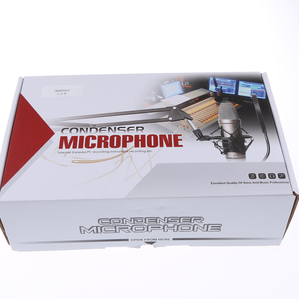 Professional Condenser Microphone+Shock Mount+Foam Cap+Power Cable White