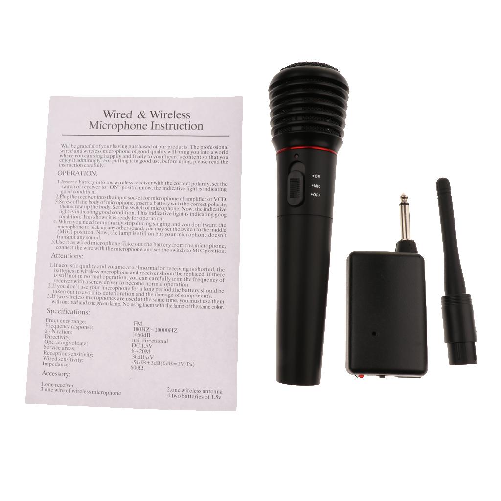 1 Set Wireless Wired Microphone Portable Handheld Microphone Mic Black